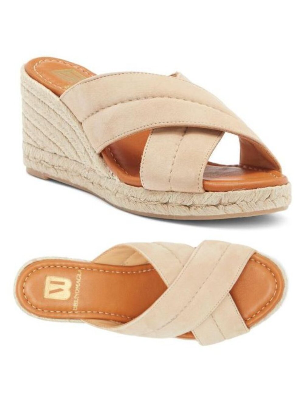 BRUNO MAGLI Elena Espadrille Wedge SANDALS Size 8 Sand Beige Suede NEW